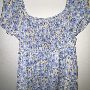 American Eagle Outfitters Blue and Yellow Floral Blouse